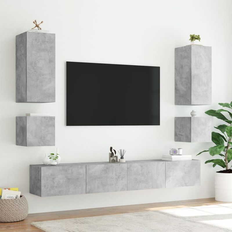 Casa si Gradina - Mobilier - Comode si corpuri - Comode - Comoda TV de perete cu lumini LED, gri beton, 100x35x41 cm - Infinity.ro