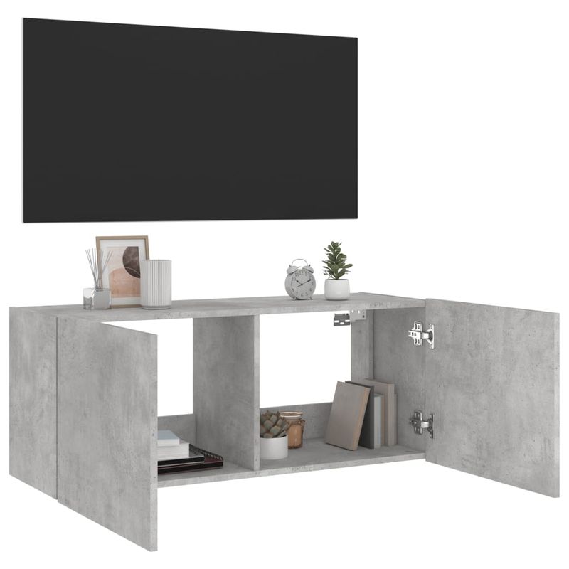 Casa si Gradina - Mobilier - Comode si corpuri - Comode - Comoda TV de perete cu lumini LED, gri beton, 100x35x41 cm - Infinity.ro