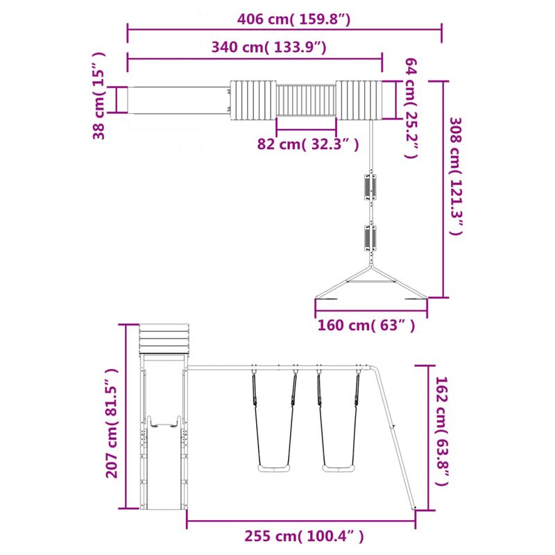 Jucarii, Copii si Bebe - Jucarii si jocuri - Jucarii de exterior - Spatii de joaca si accesorii - Set de joaca pentru exterior, lemn masiv de pin - Infinity.ro