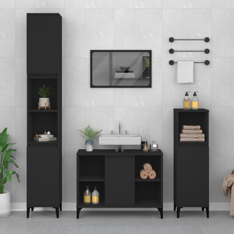 Casa si Gradina - Mobilier - Mobilier baie - Comode baie - Dulap de chiuveta, negru, 80x33x60 cm, lemn prelucrat - Infinity.ro