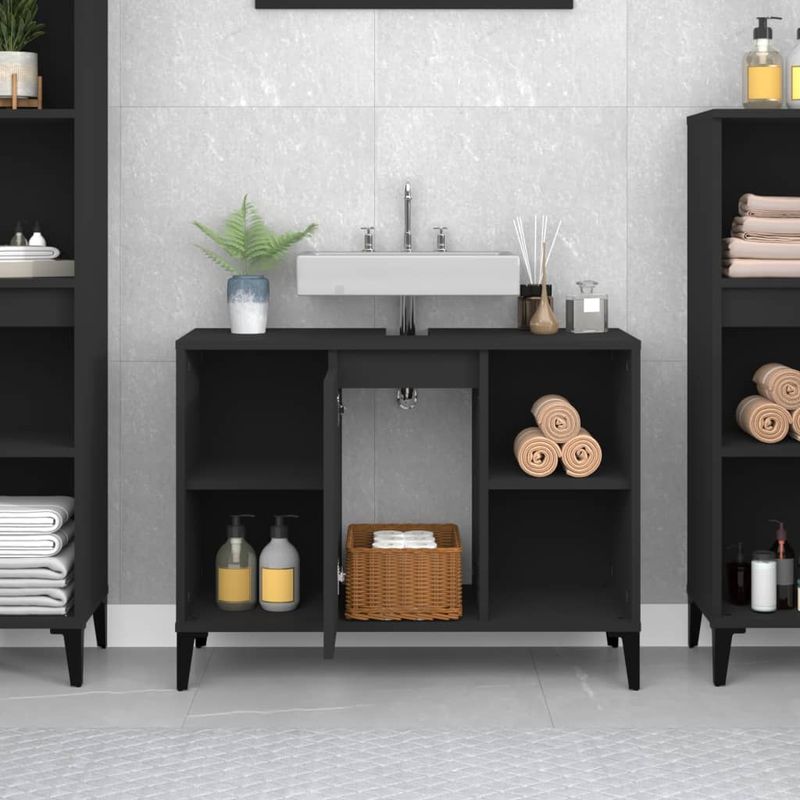 Casa si Gradina - Mobilier - Mobilier baie - Comode baie - Dulap de chiuveta, negru, 80x33x60 cm, lemn prelucrat - Infinity.ro