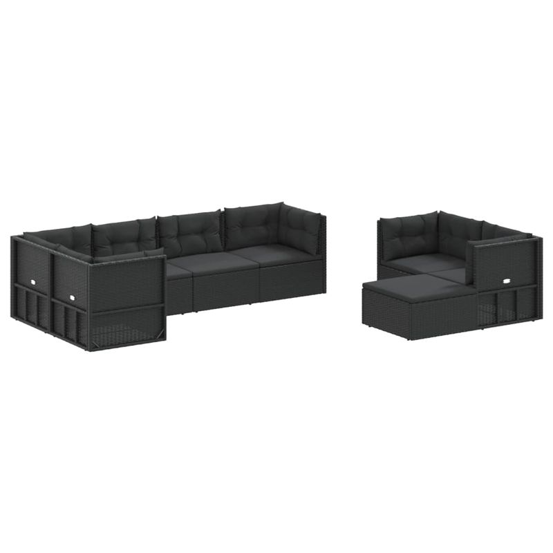 Casa si Gradina - Gradina si terasa - Mobilier exterior - Seturi mobila gradina - Set mobilier de gradina cu perne, 8 piese, negru, poliratan - Infinity.ro