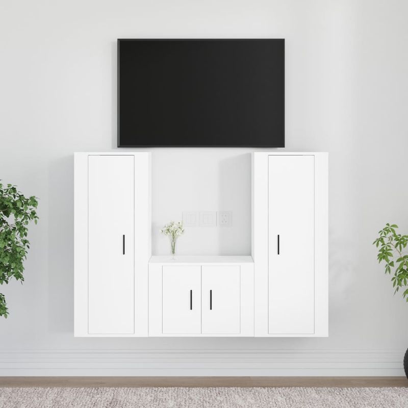 Casa si Gradina - Mobilier - Comode si corpuri - Comode - Set comoda TV, 3 piese, alb, lemn prelucrat - Infinity.ro