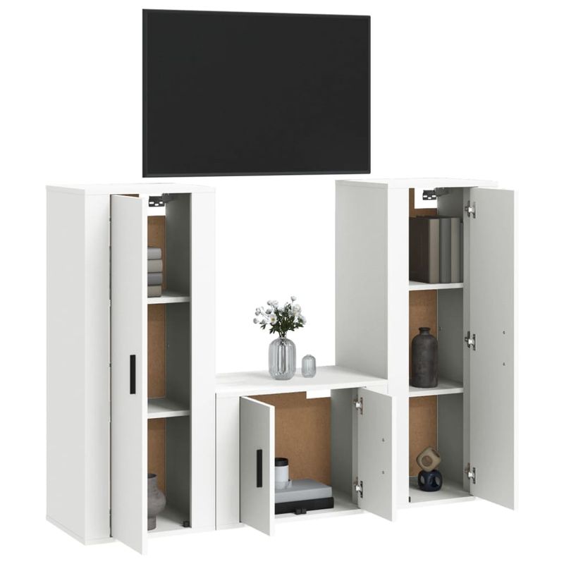 Casa si Gradina - Mobilier - Comode si corpuri - Comode - Set comoda TV, 3 piese, alb, lemn prelucrat - Infinity.ro