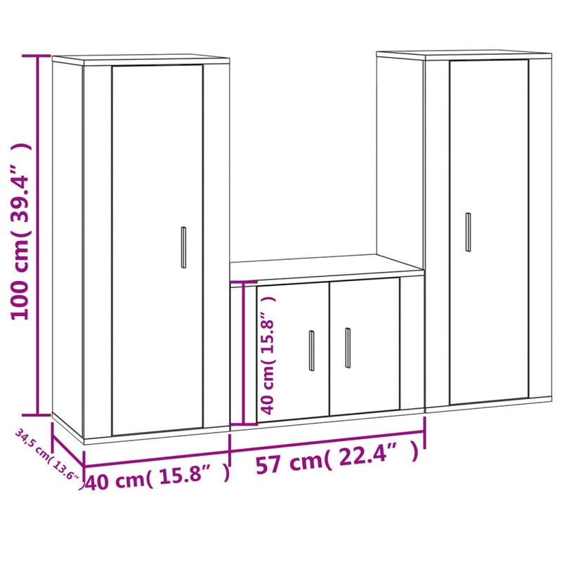 Casa si Gradina - Mobilier - Comode si corpuri - Comode - Set comoda TV, 3 piese, alb, lemn prelucrat - Infinity.ro
