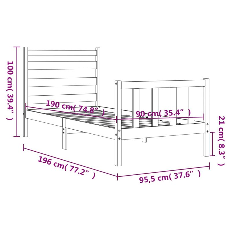 Casa si Gradina - Mobilier - Paturi si accesorii - Paturi - Cadru de pat cu tablie single mic, 90x190 cm, lemn masiv - Infinity.ro