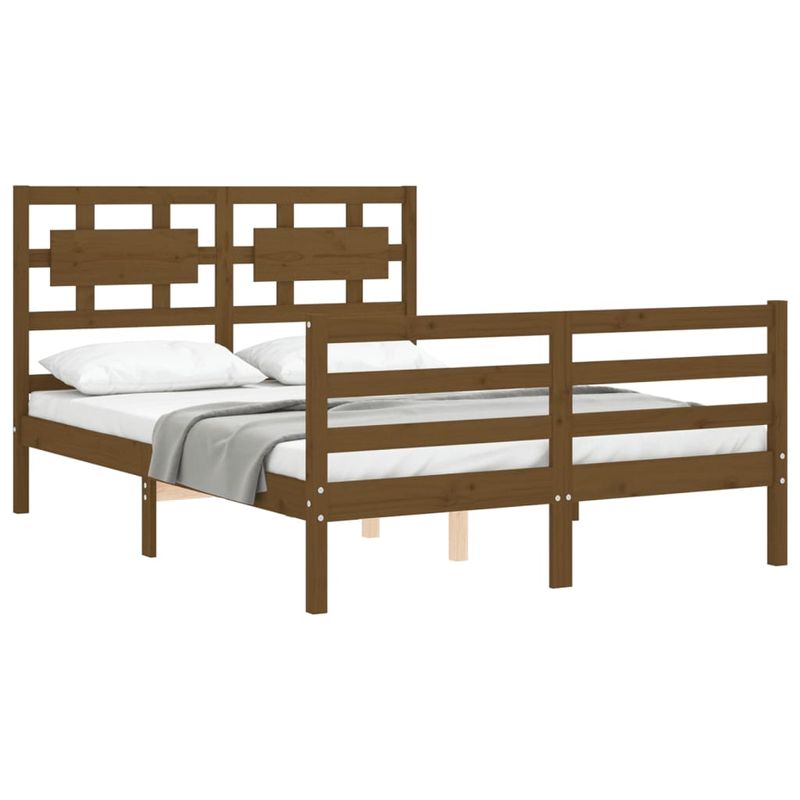 Casa si Gradina - Mobilier - Paturi si accesorii - Paturi - Cadru de pat cu tablie single mic, dublu mic, maro miere, lemn masiv - Infinity.ro