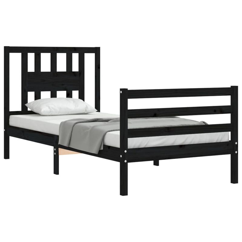 Casa si Gradina - Mobilier - Paturi si accesorii - Paturi - Cadru de pat cu tablie single mic, negru, lemn masiv - Infinity.ro