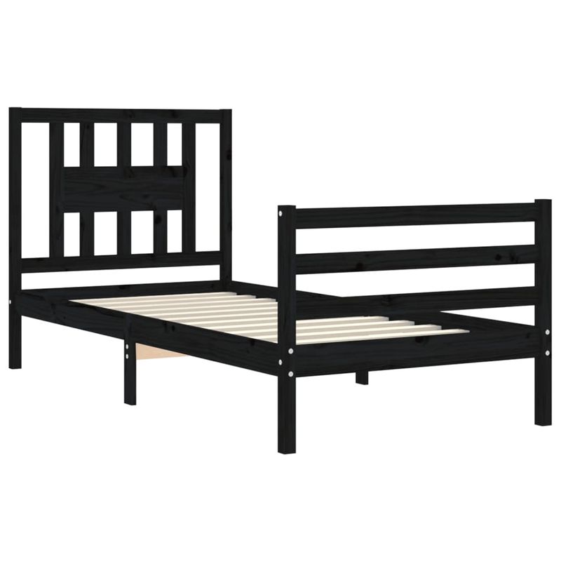 Casa si Gradina - Mobilier - Paturi si accesorii - Paturi - Cadru de pat cu tablie single mic, negru, lemn masiv - Infinity.ro
