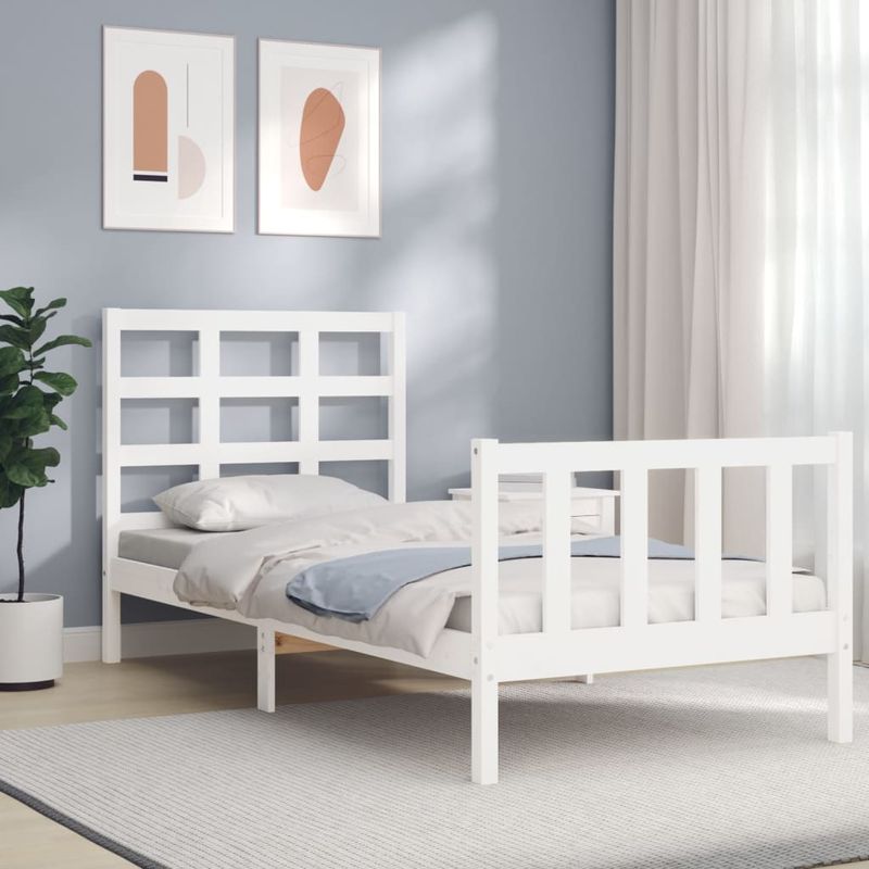 Casa si Gradina - Mobilier - Paturi si accesorii - Paturi - Cadru de pat cu tablie single mic, alb, 90x190 cm, lemn masiv - Infinity.ro
