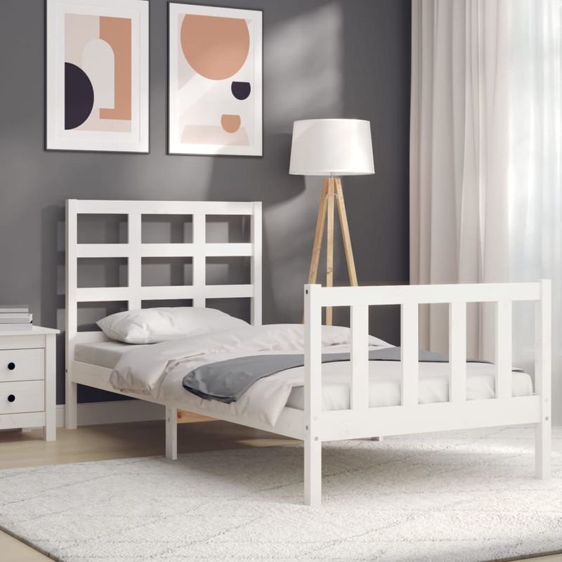 Casa si Gradina - Mobilier - Paturi si accesorii - Paturi - Cadru de pat cu tablie single mic, alb, 90x190 cm, lemn masiv - Infinity.ro