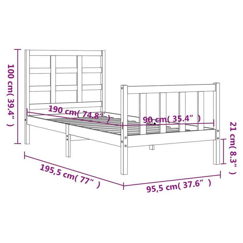 Casa si Gradina - Mobilier - Paturi si accesorii - Paturi - Cadru de pat cu tablie single mic, alb, 90x190 cm, lemn masiv - Infinity.ro