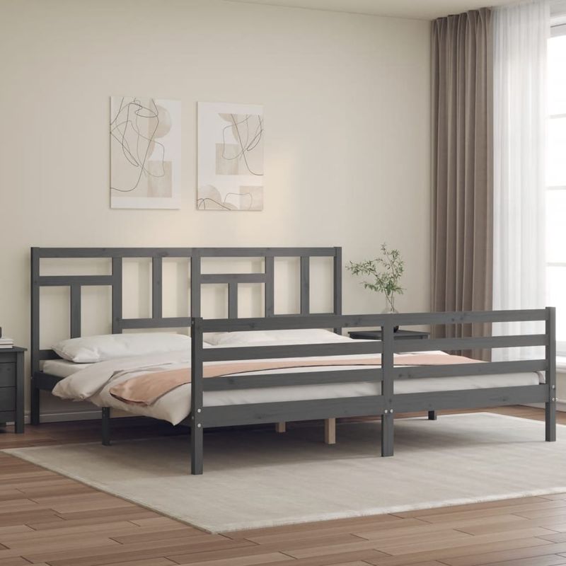 Casa si Gradina - Mobilier - Paturi si accesorii - Paturi - Cadru de pat cu tablie single mic, gri, lemn masiv - Infinity.ro