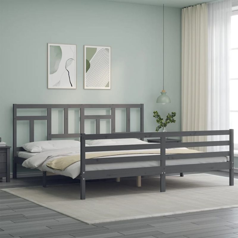 Casa si Gradina - Mobilier - Paturi si accesorii - Paturi - Cadru de pat cu tablie single mic, gri, lemn masiv - Infinity.ro