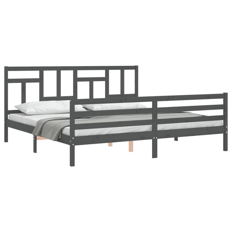 Casa si Gradina - Mobilier - Paturi si accesorii - Paturi - Cadru de pat cu tablie single mic, gri, lemn masiv - Infinity.ro