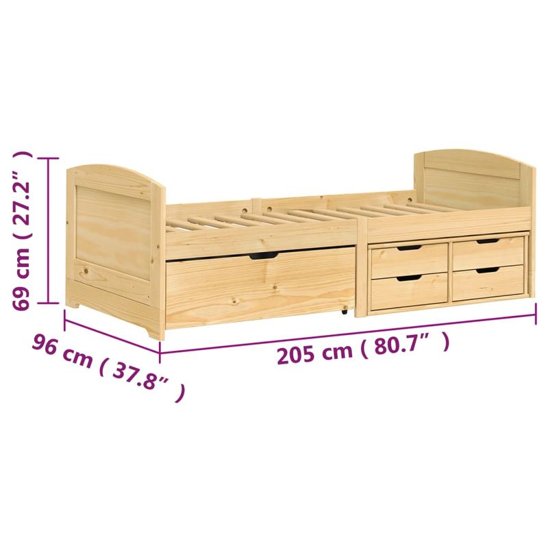 Casa si Gradina - Mobilier - Paturi si accesorii - Paturi - Pat de zi cu 5 sertare "IRUN", 90x200 cm, lemn masiv pin - Infinity.ro
