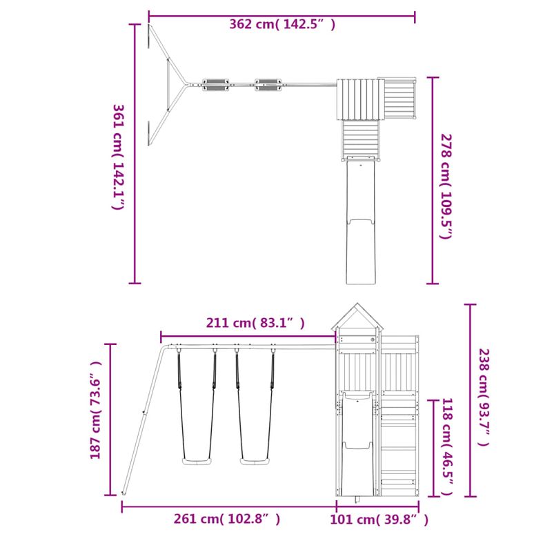 Jucarii, Copii si Bebe - Jucarii si jocuri - Jucarii de exterior - Spatii de joaca si accesorii - Set de joaca pentru exterior, lemn masiv de pin - Infinity.ro