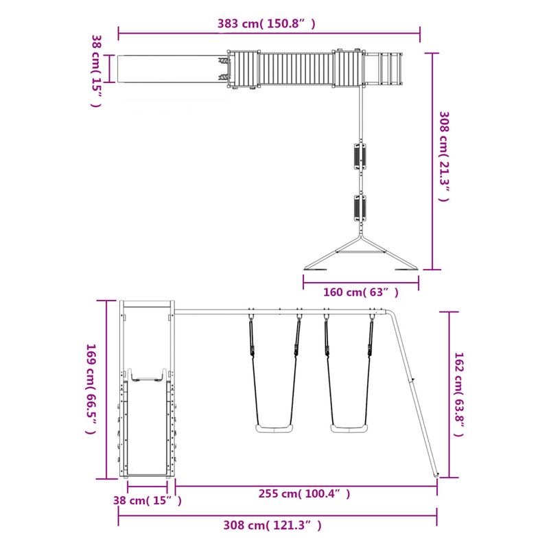 Jucarii, Copii si Bebe - Jucarii si jocuri - Jucarii de exterior - Spatii de joaca si accesorii - Set de joaca pentru exterior, lemn masiv de pin - Infinity.ro