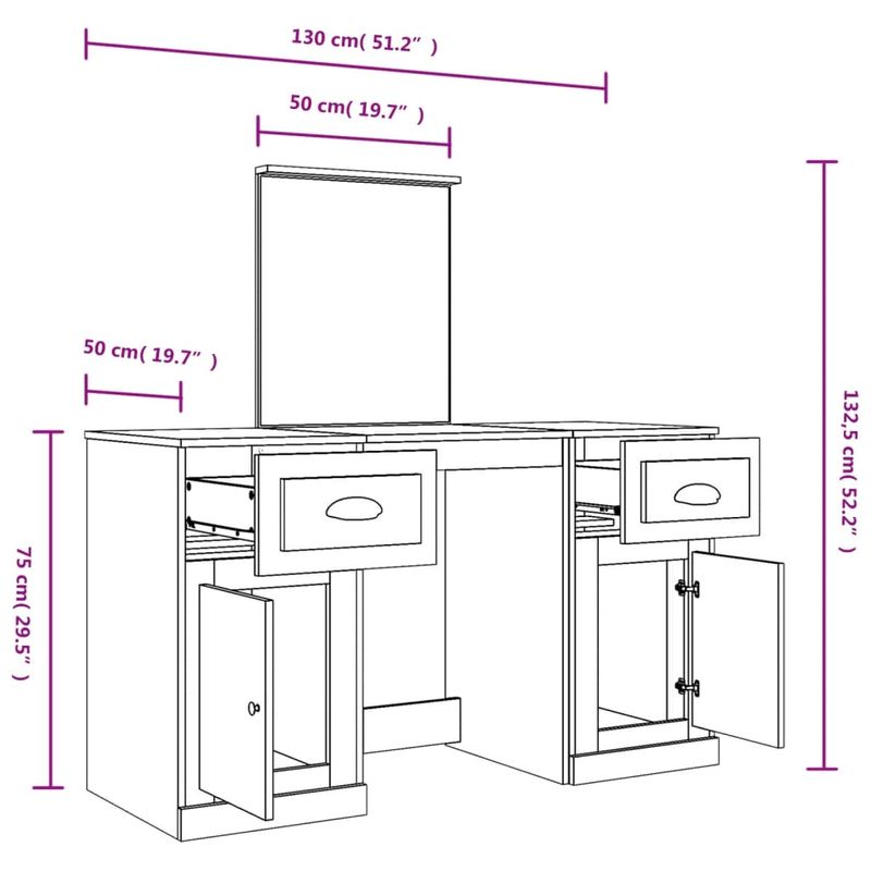 Casa si Gradina - Mobilier - Comode si corpuri - Masute de toaleta - Masa de toaleta cu oglinda, alb, 130x50x132,5 cm - Infinity.ro