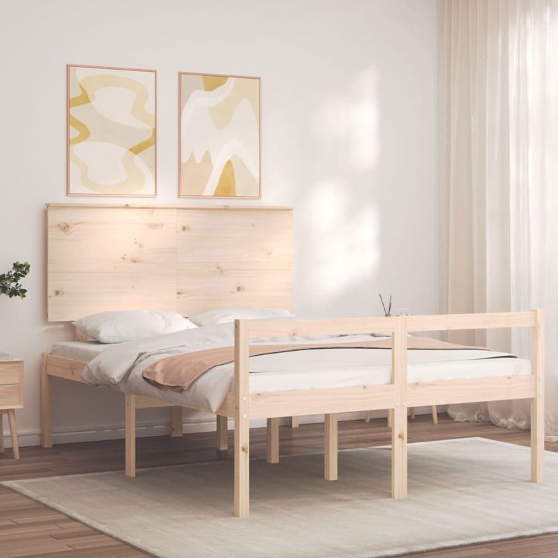 Casa si Gradina - Mobilier - Paturi si accesorii - Paturi - Cadru de pat senior cu tablie single mic, 140x190 cm, lemn masiv - Infinity.ro