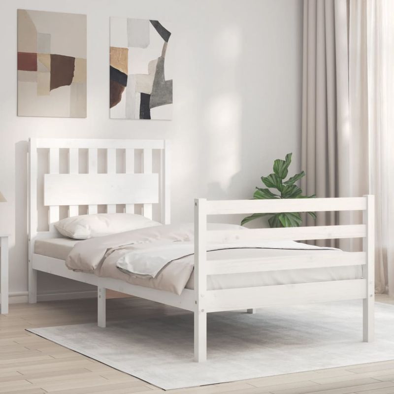 Casa si Gradina - Mobilier - Paturi si accesorii - Paturi - Cadru de pat cu tablie single mic, alb, 90x200 cm, lemn masiv - Infinity.ro