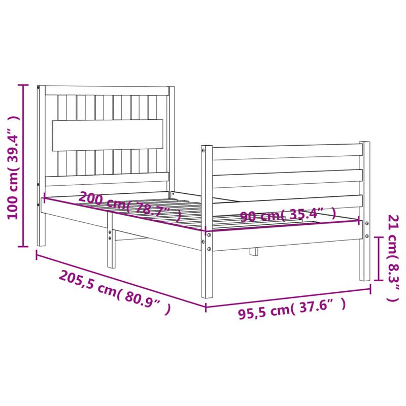 Casa si Gradina - Mobilier - Paturi si accesorii - Paturi - Cadru de pat cu tablie single mic, alb, 90x200 cm, lemn masiv - Infinity.ro