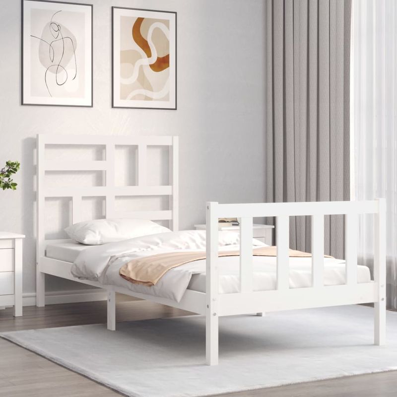 Casa si Gradina - Mobilier - Paturi si accesorii - Paturi - Cadru de pat cu tablie single mic, alb, lemn masiv - Infinity.ro