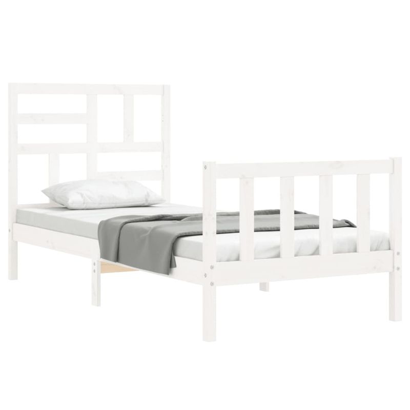 Casa si Gradina - Mobilier - Paturi si accesorii - Paturi - Cadru de pat cu tablie single mic, alb, lemn masiv - Infinity.ro