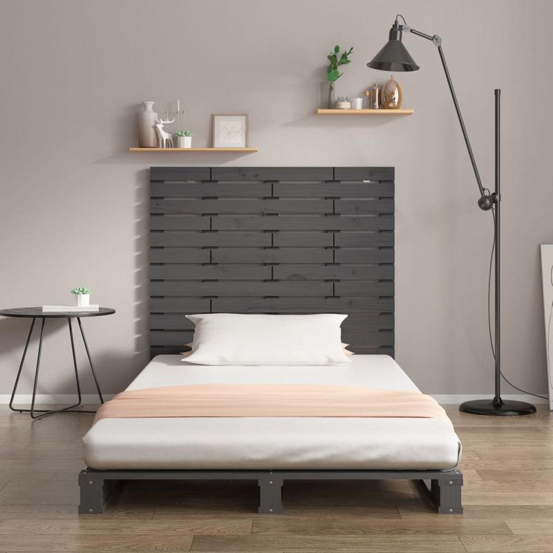 Casa si Gradina - Mobilier - Paturi si accesorii - Accesorii paturi - Tablie de pat pentru perete, gri, 106x3x91,5 cm, lemn masiv pin - Infinity.ro