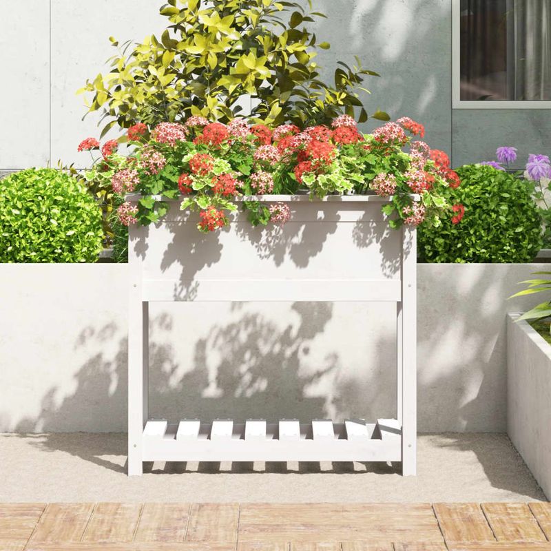 Casa si Gradina - Gradinarit si plante - Plante si ghivece - Ghivece si suporturi - Jardiniera cu raft, alb, 82,5x34,5x81 cm, lemn masiv de pin - Infinity.ro