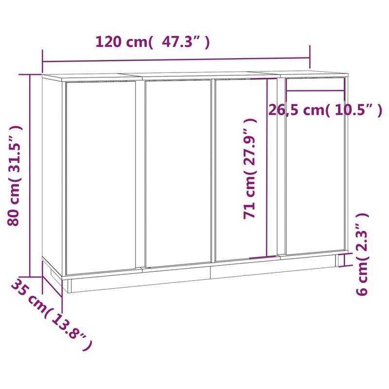 Casa si Gradina - Mobilier - Comode si corpuri - Comode - Servanta, gri, 120x35x80 cm, lemn masiv de pin - Infinity.ro
