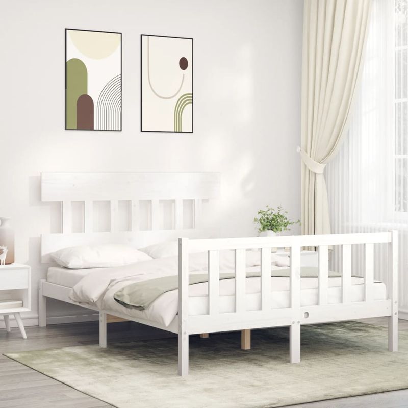 Casa si Gradina - Mobilier - Paturi si accesorii - Paturi - Cadru de pat cu tablie single mic, alb, 140x200 cm, lemn masiv - Infinity.ro