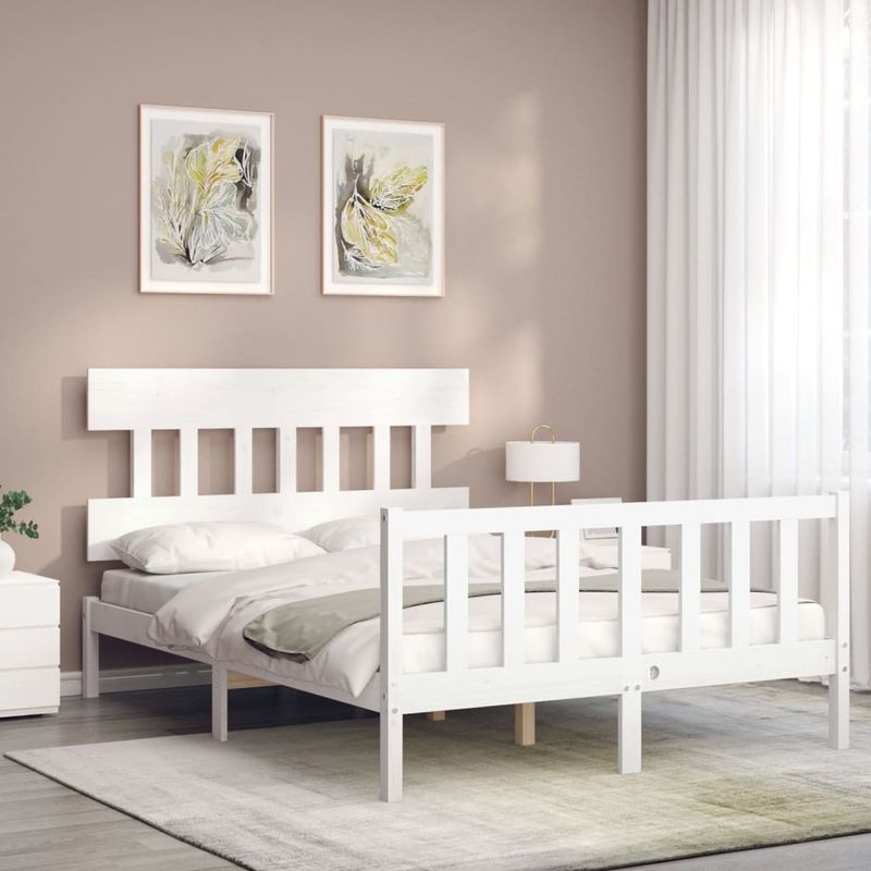 Casa si Gradina - Mobilier - Paturi si accesorii - Paturi - Cadru de pat cu tablie single mic, alb, 140x200 cm, lemn masiv - Infinity.ro