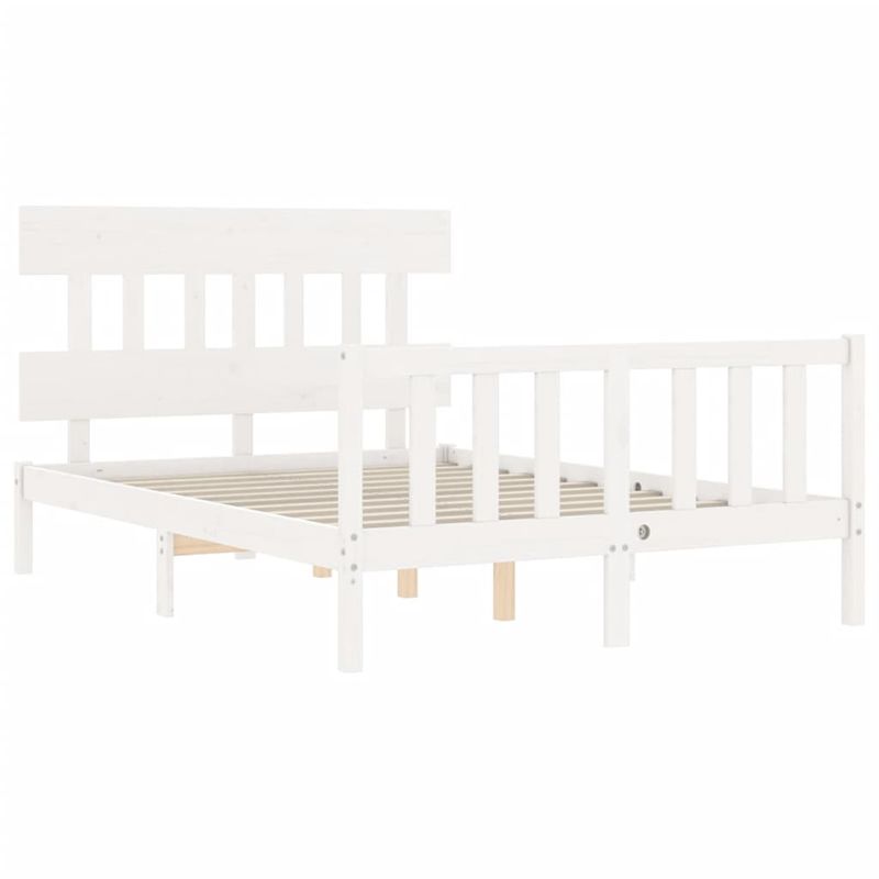 Casa si Gradina - Mobilier - Paturi si accesorii - Paturi - Cadru de pat cu tablie single mic, alb, 140x200 cm, lemn masiv - Infinity.ro