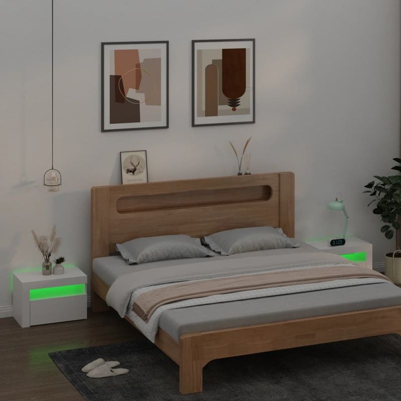 Casa si Gradina - Mobilier - Comode si corpuri - Noptiere - Noptiere cu LED-uri, 2 buc., alb, 60x35x40 cm - Infinity.ro