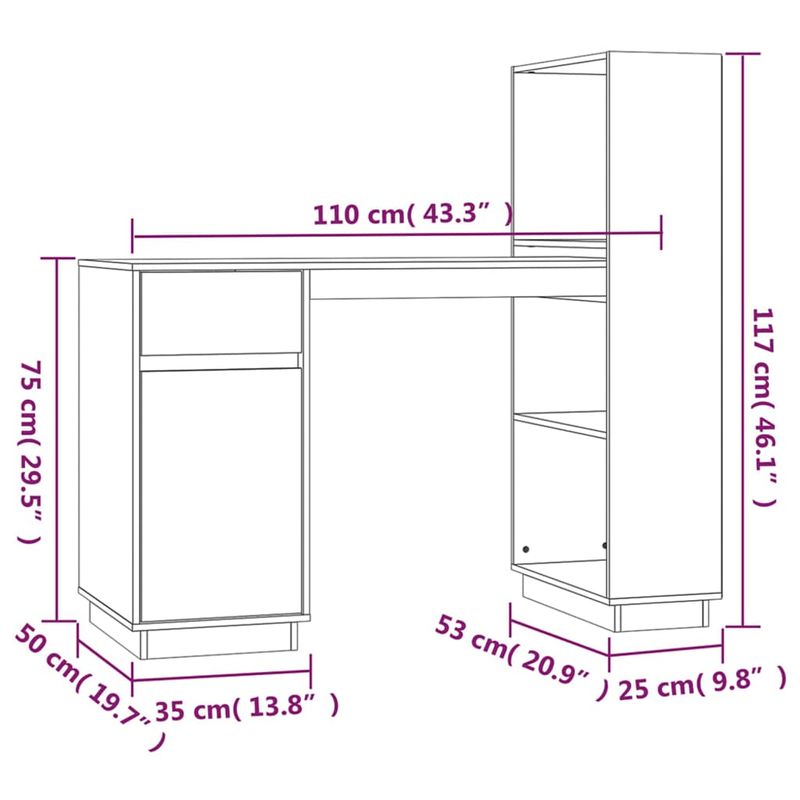 Casa si Gradina - Mobilier - Mese si birouri - Birouri - Birou, gri, 110x53x117 cm, lemn masiv de pin - Infinity.ro