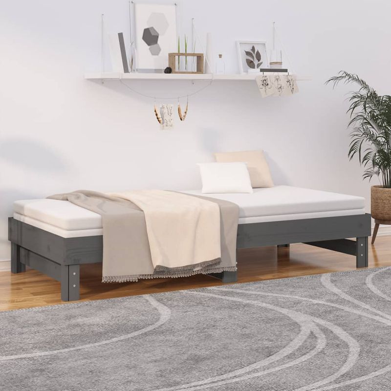 Casa si Gradina - Mobilier - Paturi si accesorii - Paturi - Pat de zi extensibil, gri, 2x(90x200) cm, lemn masiv de pin - Infinity.ro