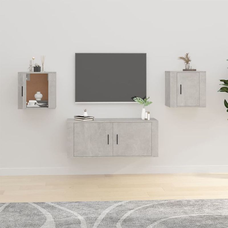 Casa si Gradina - Mobilier - Comode si corpuri - Comode - Dulap TV cu montaj pe perete, 2 buc., gri beton, 40x34,5x40 cm - Infinity.ro