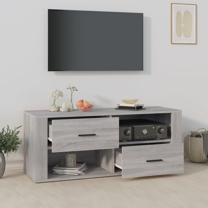 Casa si Gradina - Mobilier - Comode si corpuri - Comode - Comoda TV, gri sonoma, 100x35x40 cm, lemn prelucrat - Infinity.ro