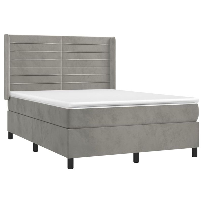 Casa si Gradina - Mobilier - Paturi si accesorii - Paturi - Pat continental cu saltea si LED gri deschis 140x190 cm catifea - Infinity.ro