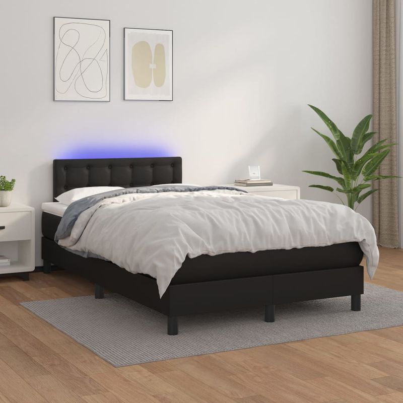 Casa si Gradina - Mobilier - Paturi si accesorii - Paturi - Pat continental cu saltea și LED, saltea și LED, negru, 120x200cm, piele ecologica, model nasturi - Infinity.ro