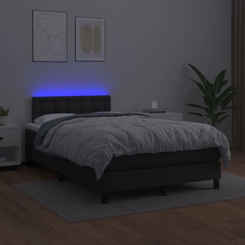 Casa si Gradina - Mobilier - Paturi si accesorii - Paturi - Pat continental cu saltea și LED, saltea și LED, negru, 120x200cm, piele ecologica, model nasturi - Infinity.ro