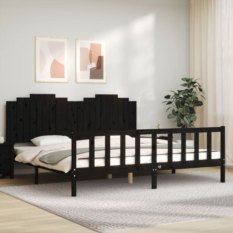Casa si Gradina - Mobilier - Paturi si accesorii - Paturi - Cadru de pat cu tablie Small Single, negru, lemn masiv - Infinity.ro