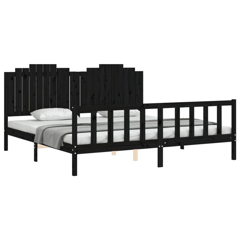 Casa si Gradina - Mobilier - Paturi si accesorii - Paturi - Cadru de pat cu tablie Small Single, negru, lemn masiv - Infinity.ro