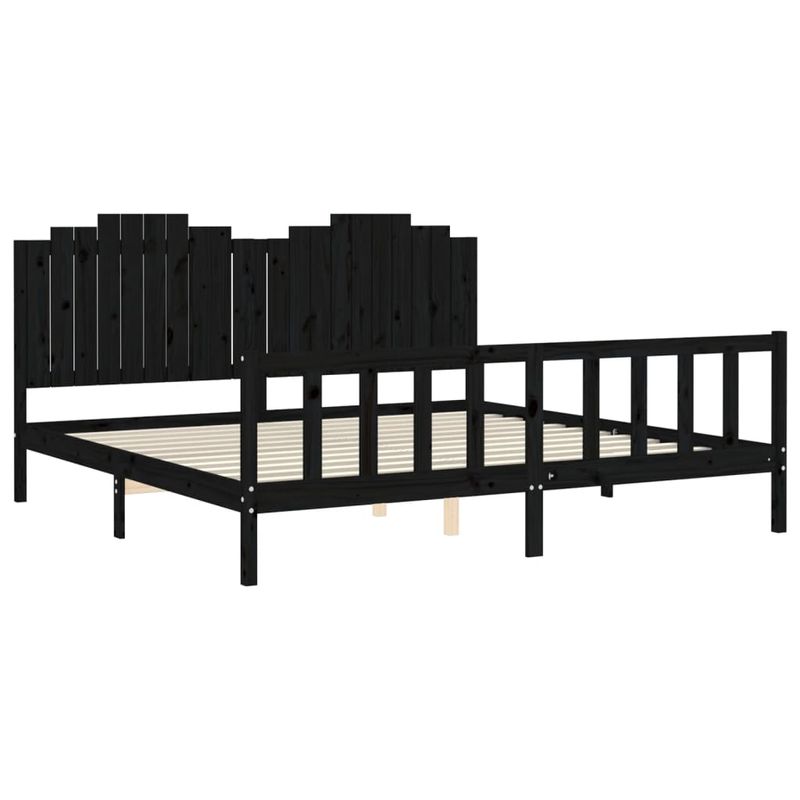 Casa si Gradina - Mobilier - Paturi si accesorii - Paturi - Cadru de pat cu tablie Small Single, negru, lemn masiv - Infinity.ro