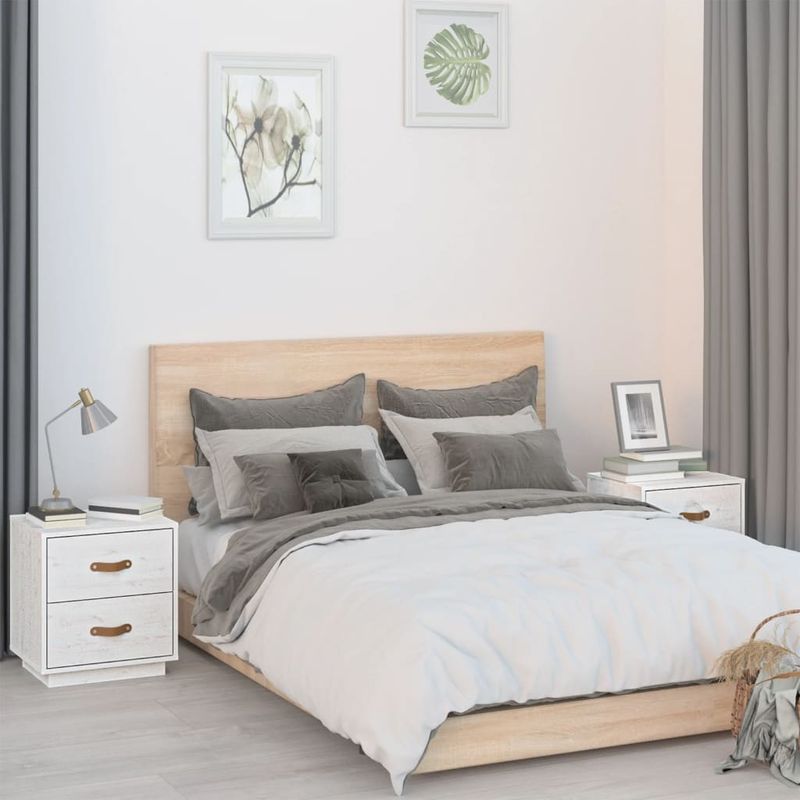Casa si Gradina - Mobilier - Comode si corpuri - Noptiere - Noptiera, 2 buc., alb, 40x34x45 cm, lemn masiv de pin - Infinity.ro