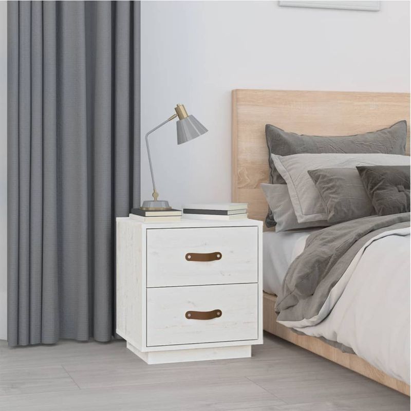 Casa si Gradina - Mobilier - Comode si corpuri - Noptiere - Noptiera, 2 buc., alb, 40x34x45 cm, lemn masiv de pin - Infinity.ro