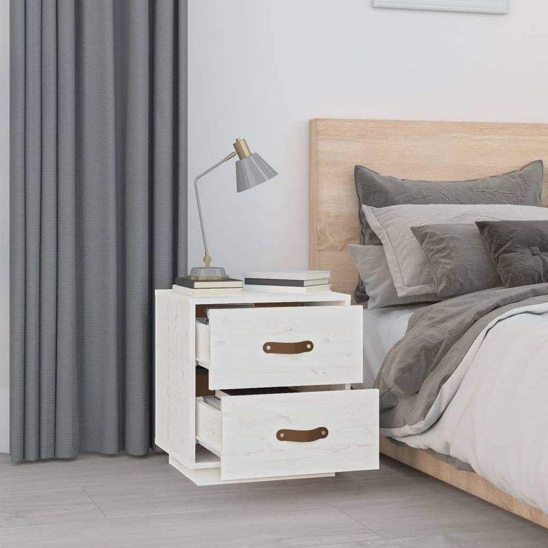 Casa si Gradina - Mobilier - Comode si corpuri - Noptiere - Noptiera, 2 buc., alb, 40x34x45 cm, lemn masiv de pin - Infinity.ro
