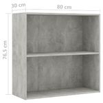 Casa si Gradina - Mobilier - Biblioteci si rafturi - Biblioteci - Biblioteca cu 2 rafturi, gri beton, 80 x 30 x 76,5 cm, PAL - Infinity.ro