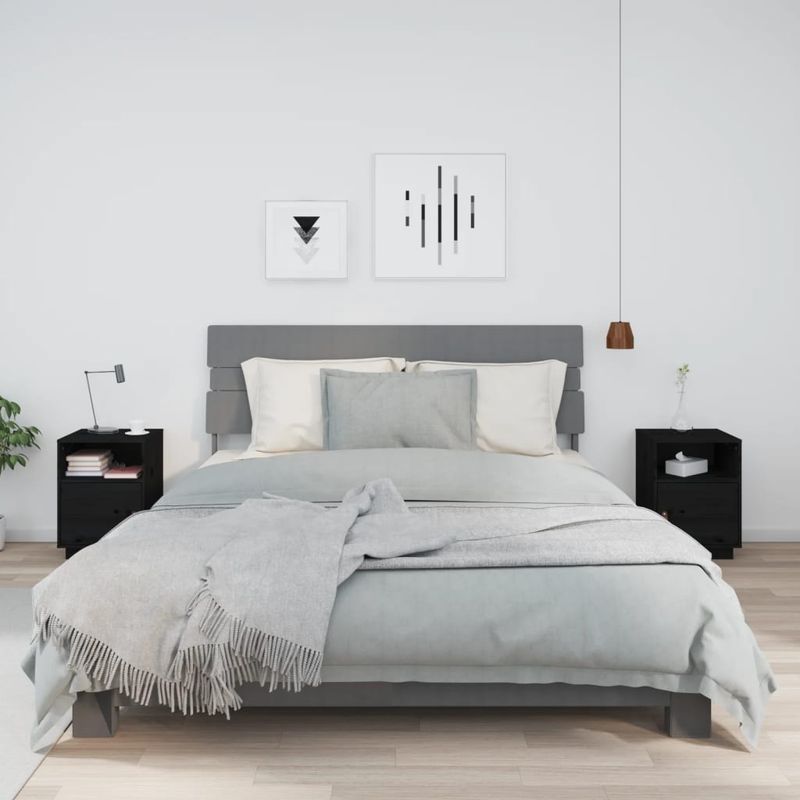 Casa si Gradina - Mobilier - Comode si corpuri - Noptiere - Noptiera, 2 buc., negru, 40x34x55 cm, lemn masiv de pin - Infinity.ro